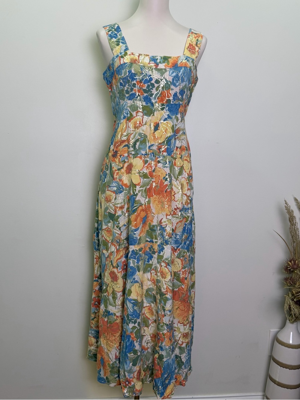 MSK Floral Maxi Dress in Blue, Orange & Yellow